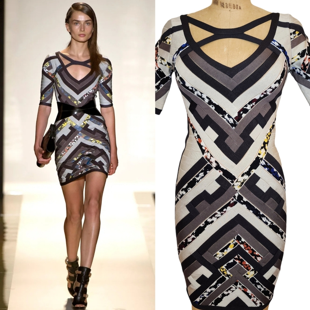 Herve Leger Stripe Multicolor Kauri Bodycon Dress